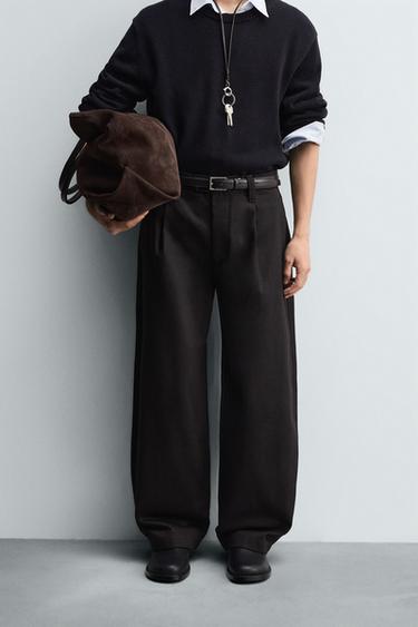 Zara PLEATED BALLOON FIT JEANS - Chocolate