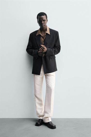 DOUBLE-BREASTED PINSTRIPE SUIT BLAZER - Dark navy by Zara