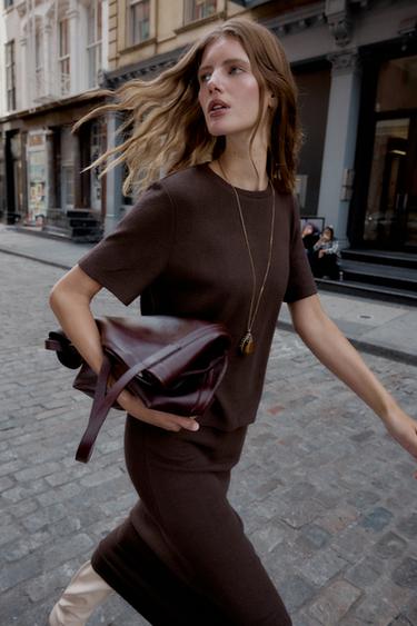 CUT-OUT KNIT TOP - Dark brown by Zara