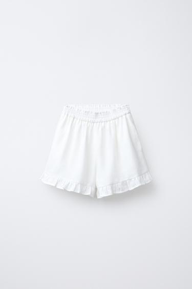 FALDA BERMUDA VOLANTES 100% LINO - Crudo de Zara