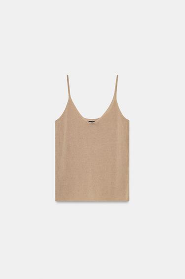 VISCOSE BLEND STRAPPY TOP - Straw by Zara