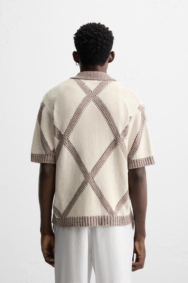 RHOMBUS JACQUARD KNIT POLO SHIRT - Brown / Taupe by Zara - Image 2