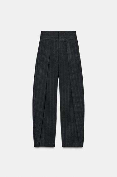 PANTALON BALLON À RAYURES ET PLIS - Gris chiné de Zara - Image 4