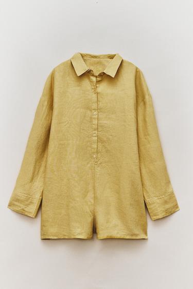 COMBINAISON LIN BOUTONS - Jaune de Zara - Image 4