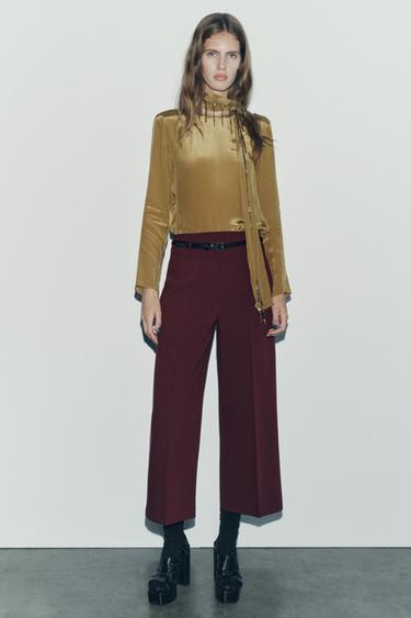 PANTALÓN CULOTTE CINTURÓN ZW COLLECTION - Burgundy de Zara
