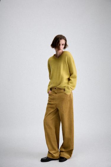 Zara WOOL BLEND V-NECK JUMPER - Mustard