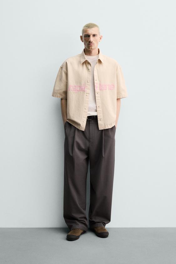 BOXY FIT OVERSHIRT WITH TEXT PATCHES from Zara - $59.90
