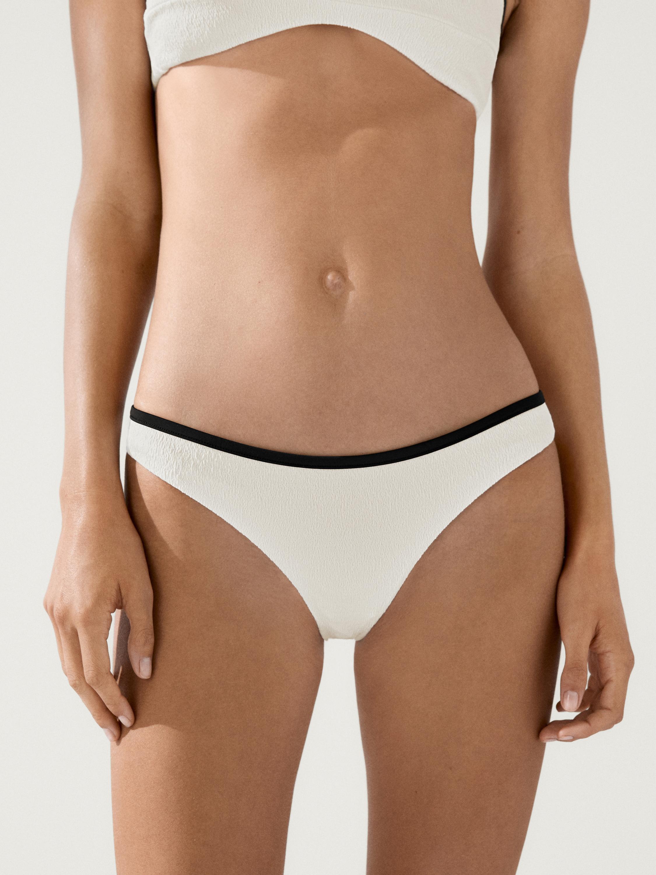 Contrast textured bikini bottoms — Oyster-white