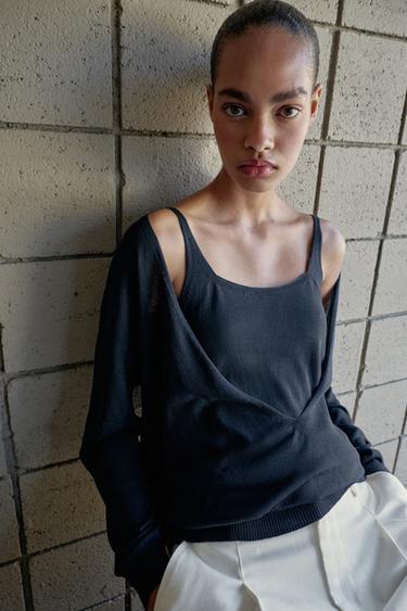 PULL BIMATIÈRE EN MAILLE - Bleu marine de Zara - Image 2