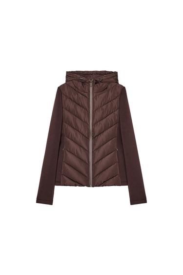 Front view of brown hooded zip-up jacket