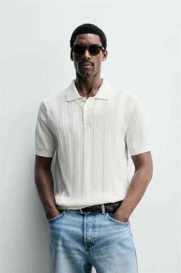 Zaras TENNISTRÖJA I REGULAR FIT MED STRUKTUR - Benvit