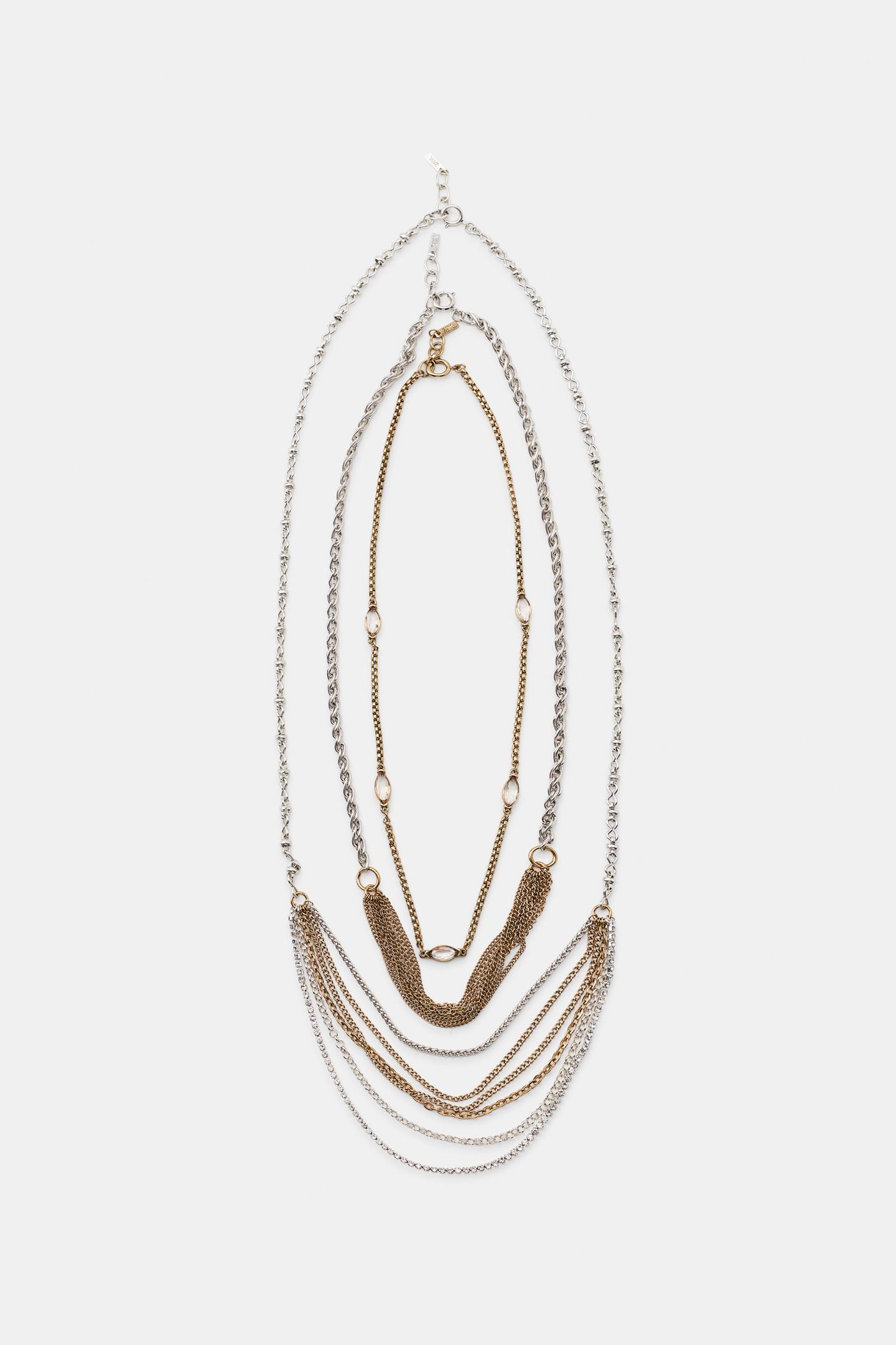 Женские цепочки Zara SET OF 3 Mixed Chain, цвет: Золотой / Серебряный — фото 3