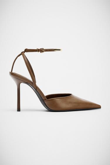 Zara METALLIC DETAIL HEELS - Brown