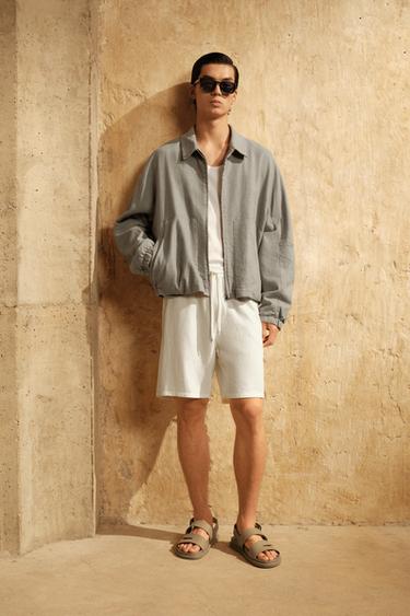 LINEN/COTTON TEXTURED JACKET - Greenish by Zara - Image 0