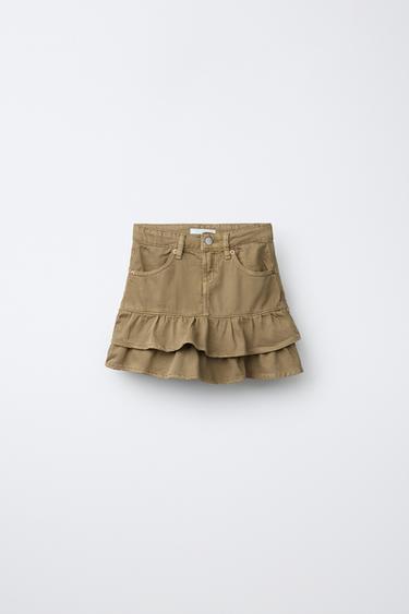 Zara RUFFLED SERGE SKIRT - Khaki