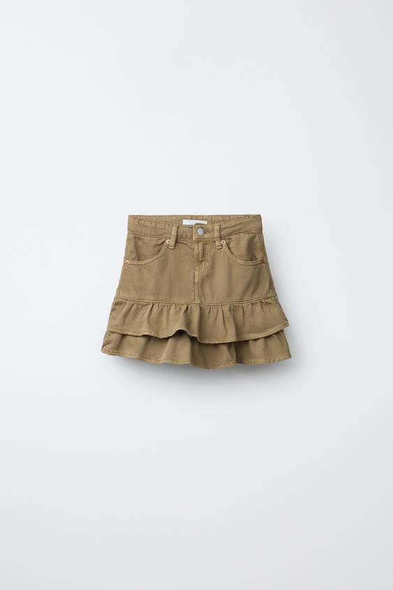 FALDA SARGA VOLANTES - Khaki de Zara - Imagen 0