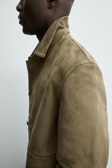 BLOUSON EFFET DAIM AVEC POCHES - Vert gris de Zara - Image 4