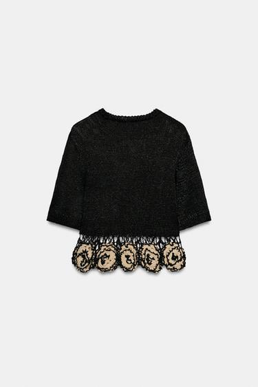 TOP EN MAILLE STRUCTURÉE À FLEURS - Noir / Écru de Zara - Image 2
