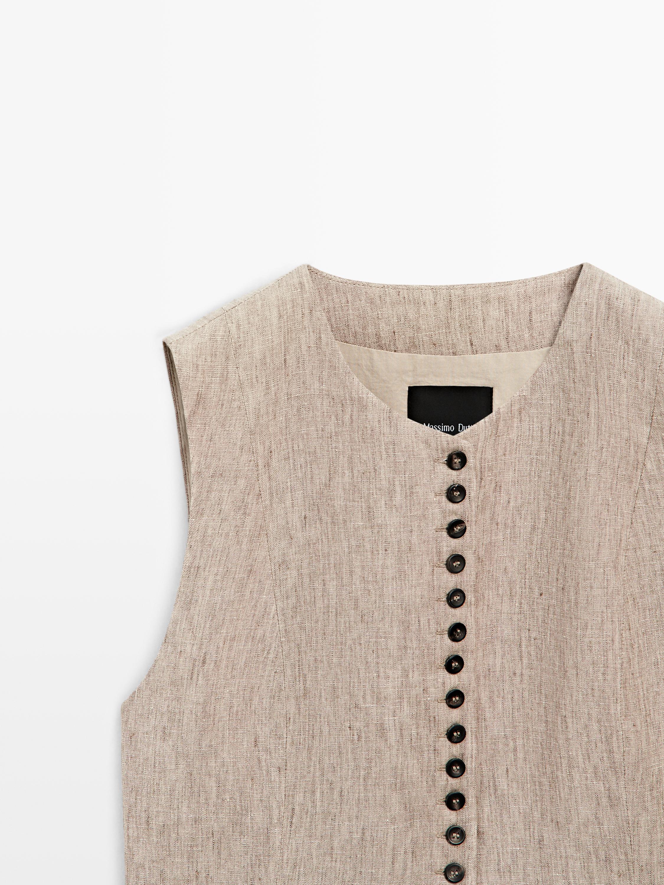 Veste sans manches mélangée détails boutons lin