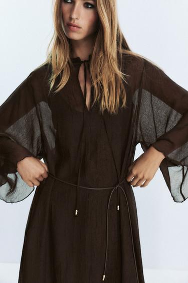 BELTED KAFTAN DRESS - Chocolate by Zara - Image 1