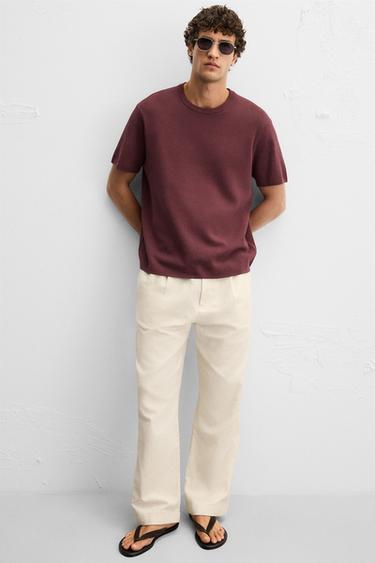 Zara COTTON - LINEN PLEATED PANTS - Light beige