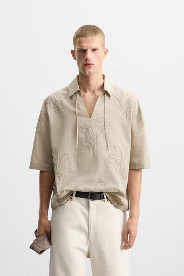 CHEMISE BRODERIE FEUILLES - Marron / Taupe de Zara - Image 1