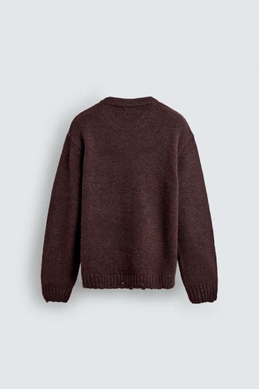 RIPPED-EFFECT JUMPER - Burgundy by Zara - Image 7