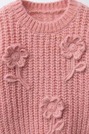 PULL EN MAILLE FLEURS BRODÉES AVEC LAINE - Rose corail de Zara - Image 2