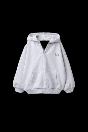 ZIP-UP SLOGAN HOODIE - Grey marl by Zara