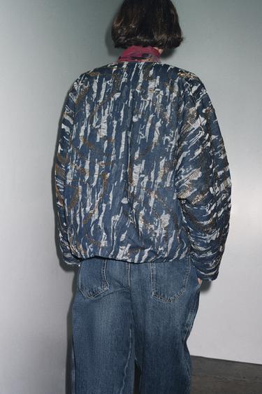 BEADED DENIM-EFFECT QUILTED KIMONO - Blue by Zara - Image 5