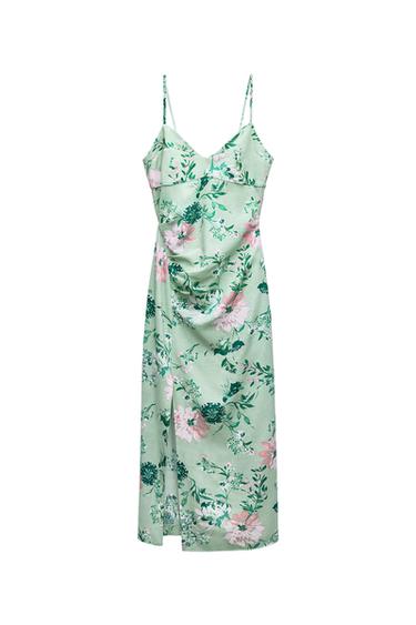 LINEN-BLEND FLORAL PRINT MIDI DRESS