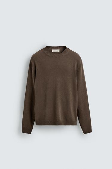 REGULAR FIT COTTON-LINEN JUMPER - Dark khaki by Zara
