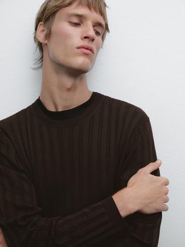 Zara Textured round neck sweater - Brown marl