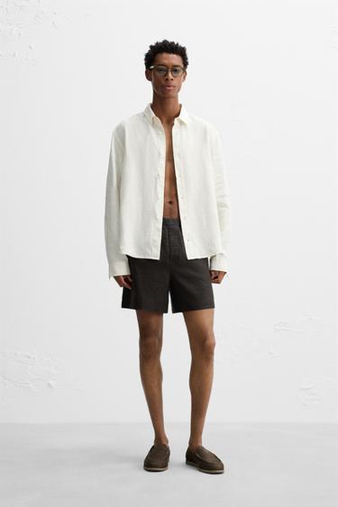 100% LINEN BERMUDA SHORTS - Anthracite grey by Zara - Image 0