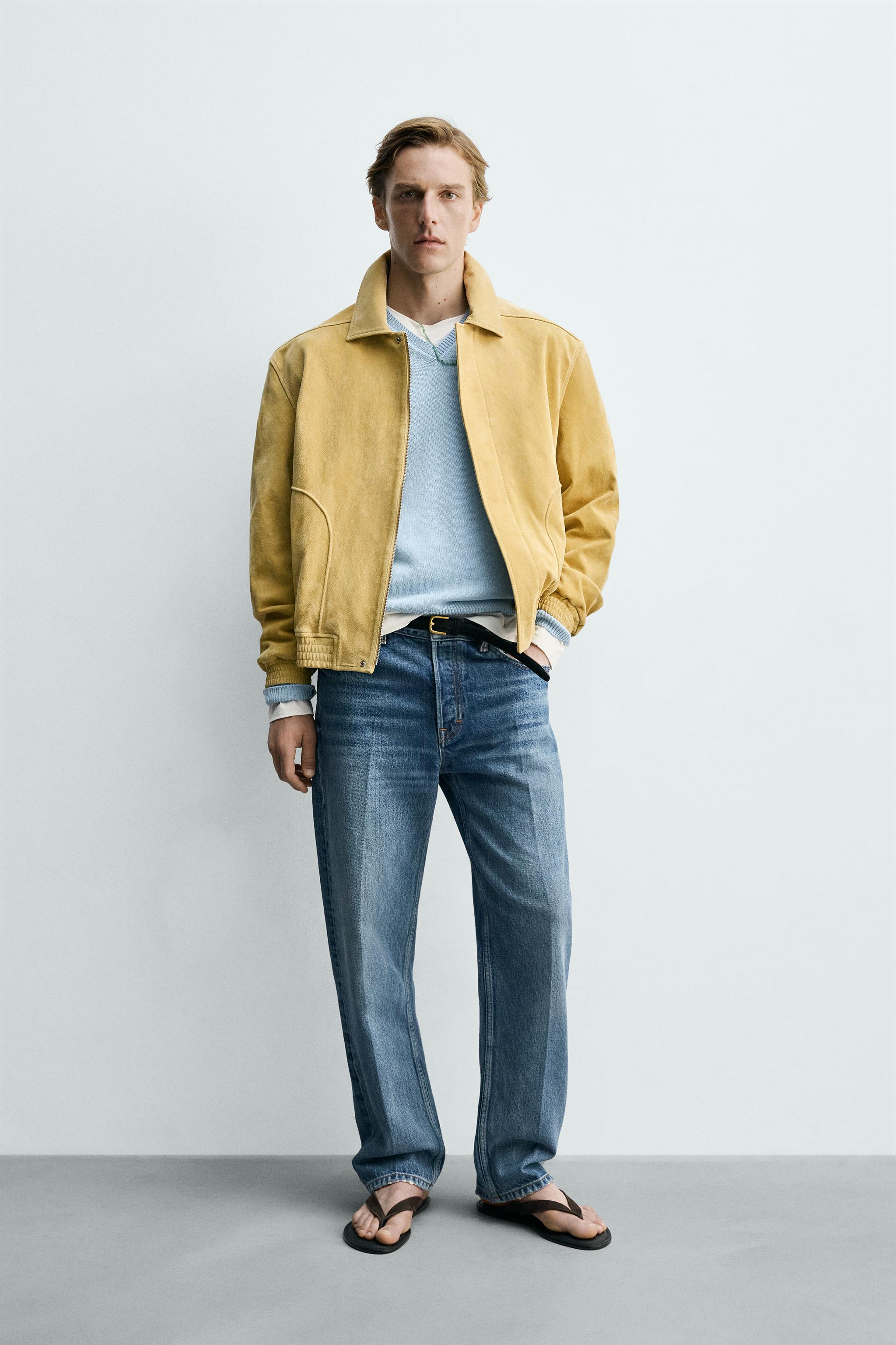 RELAXED FIT SUEDE LEATHER JACKET - Yellow | ZARA United States