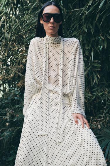 JUPE MI-LONGUE À POIS ZW COLLECTION - Blanc / Noir de Zara - Image 2