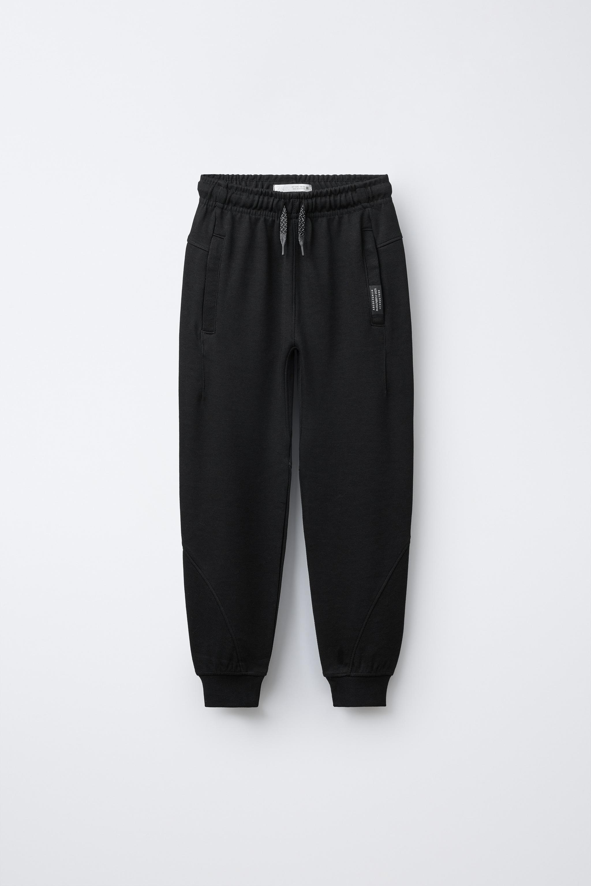 PIQUÉ COMBINATION INTERLOCK PLUSH PANTS - Black | ZARA Canada