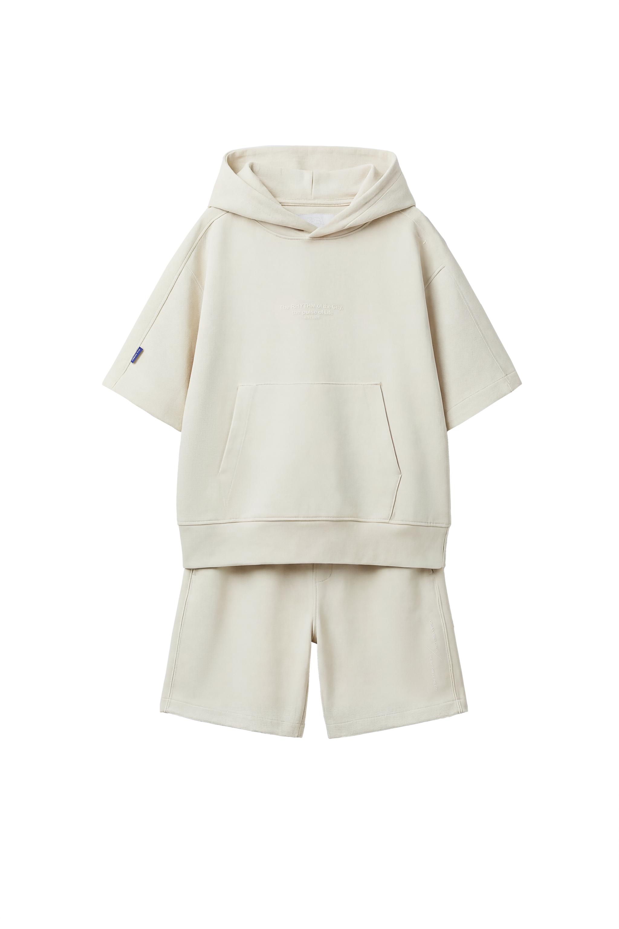 HOODIE AND INTERLOCK BERMUDA SET - Mid-ecru | ZARA United States