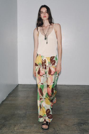 Zara RAMIE FLORAL PRINT PANTS ZW COLLECTION - Green - Image 0
