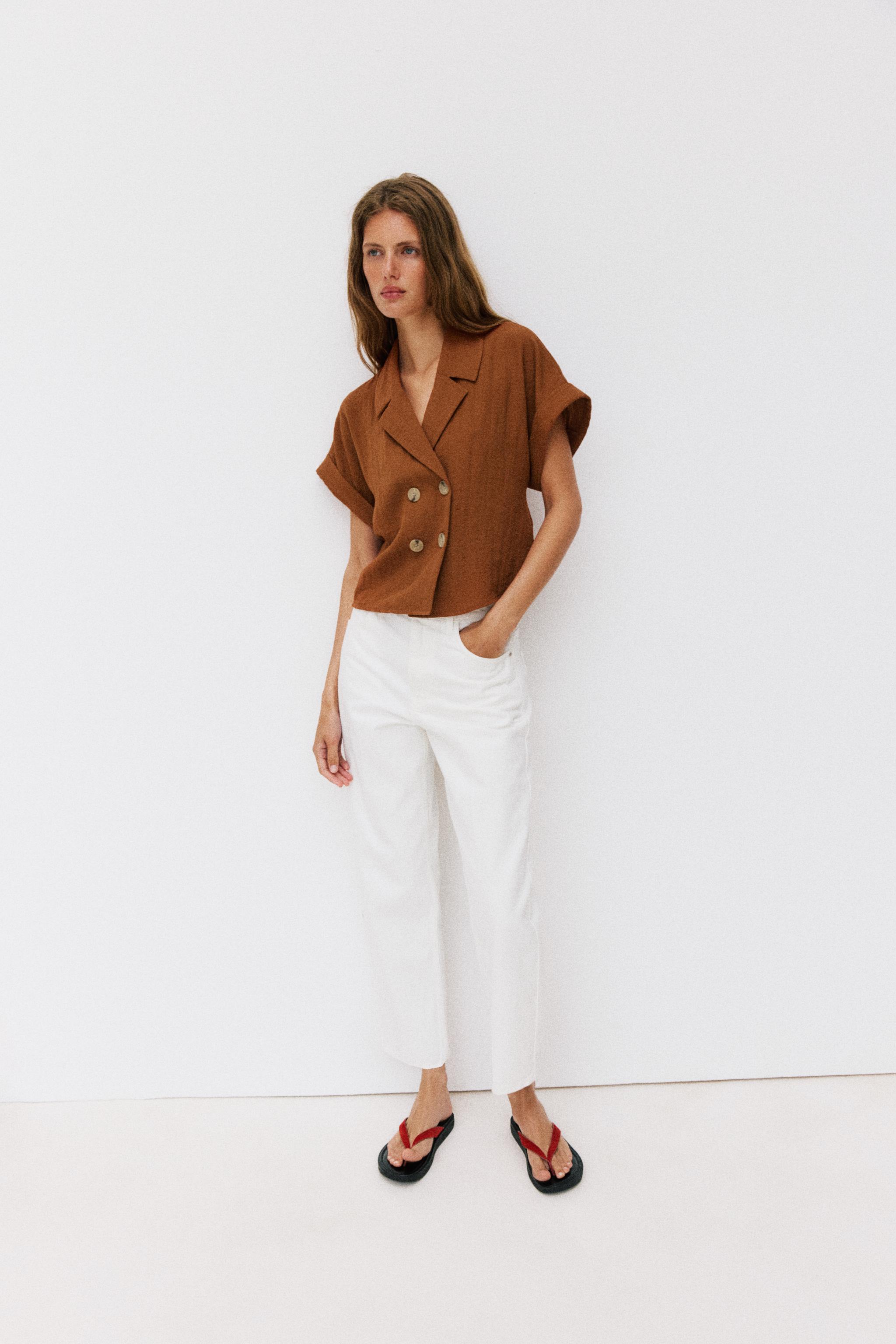 SHORT SLEEVE WRAP SHIRT — Russet