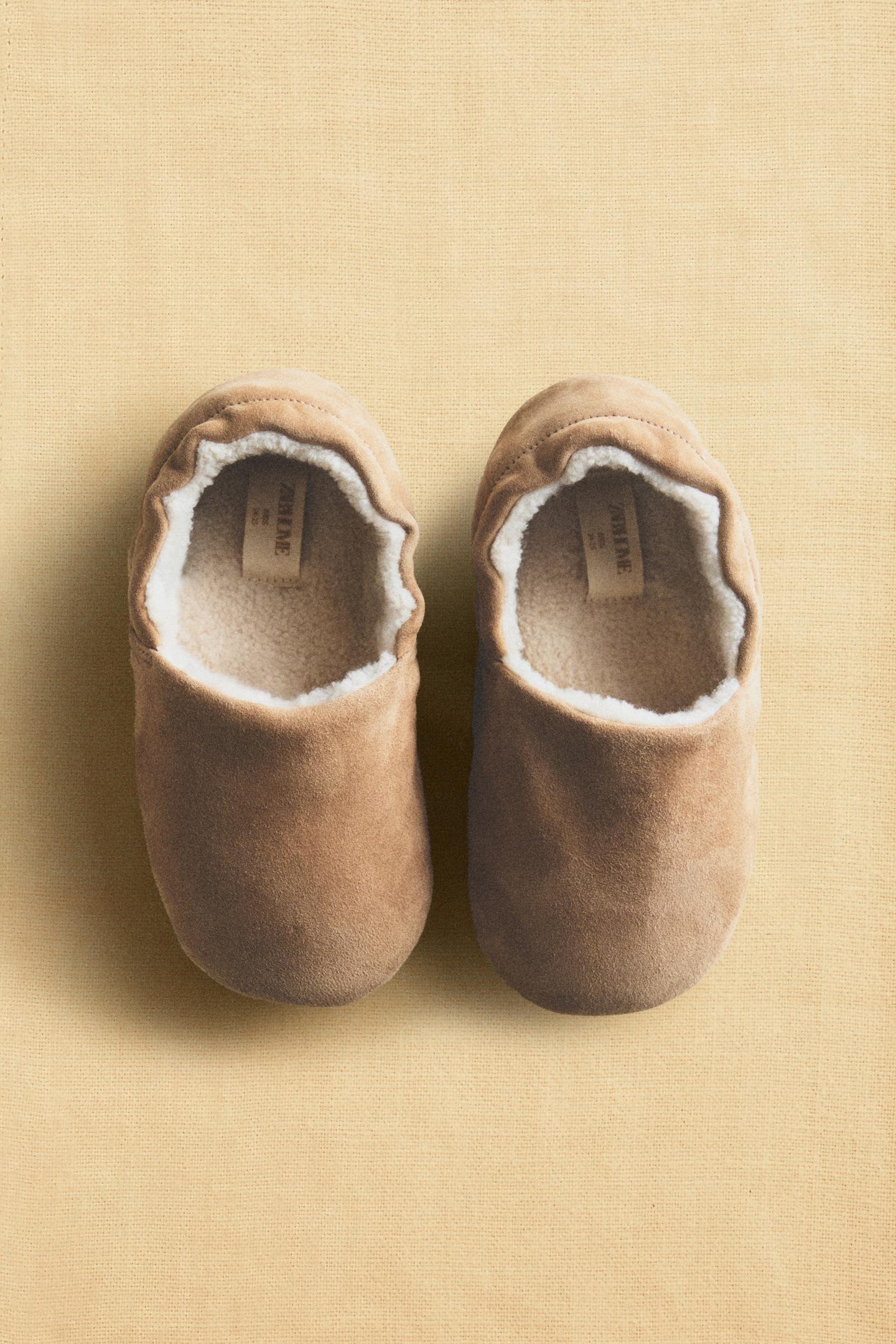 Детские тапочки Zara KIDS' Cozy Leather Slippers, цвет: Коричневый — фото 6
