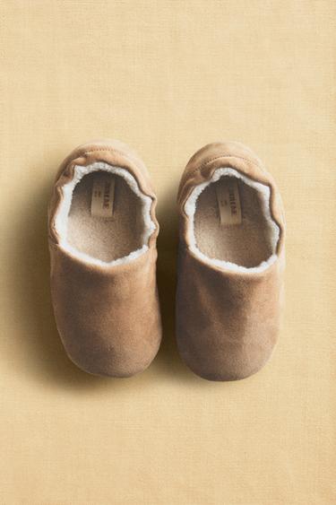 WARM LEATHER Kids SLIPPERS — Brown 1