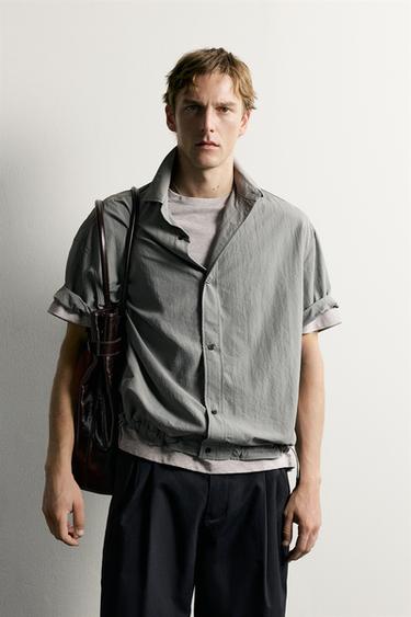 RELAXED FIT SHIRT WITH ADJUSTABLE HEM - Grey green by Zara