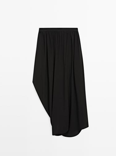 Zara Draped crepe midi skirt - LIMITED - Black