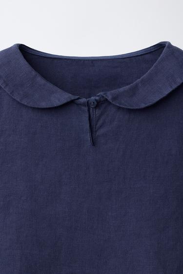 100% LINEN PETER PAN COLLAR SHIRT - Blue by Zara - Image 2