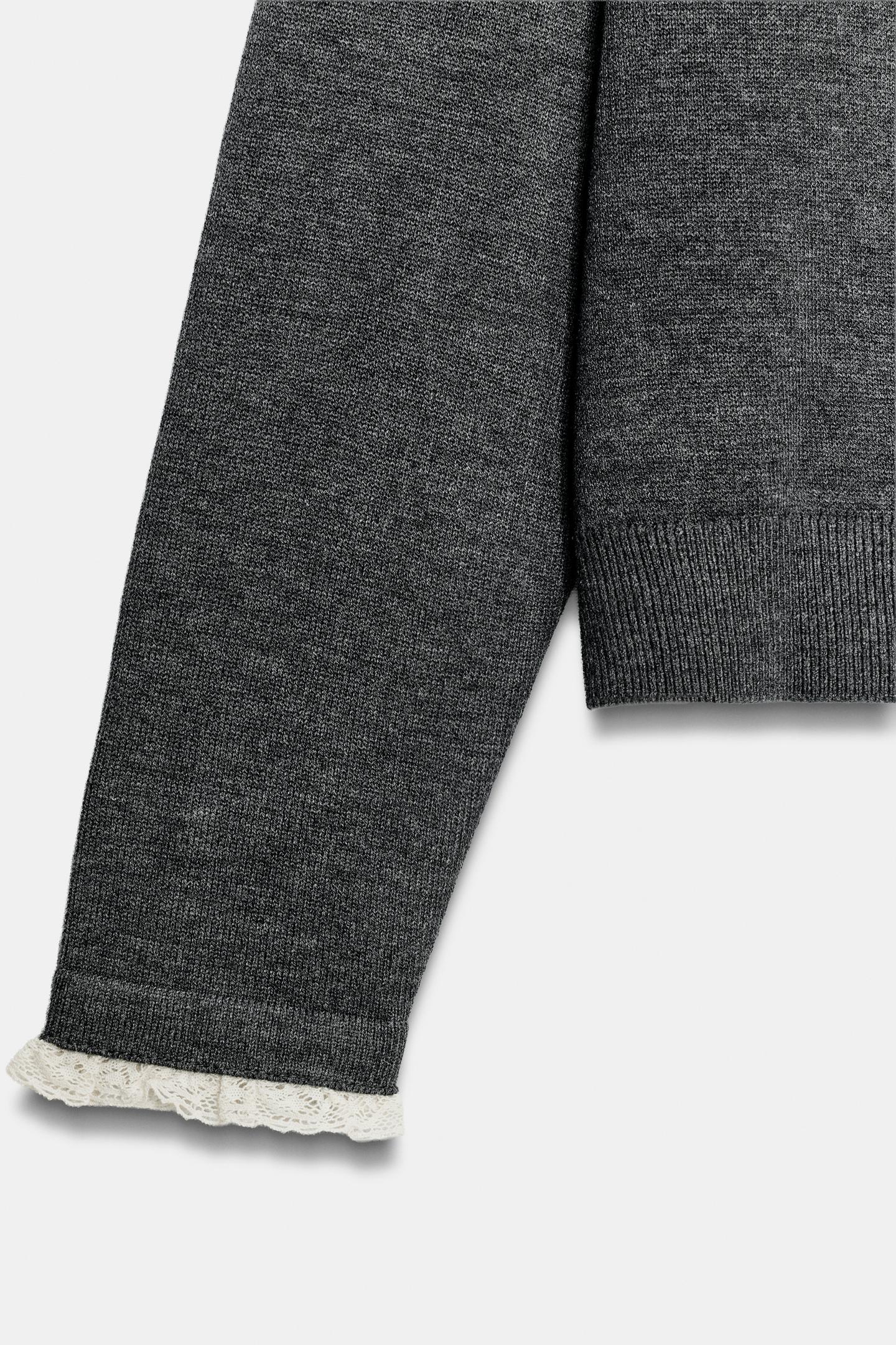 Женский кардиган Zara Contrast Lace-Trim, цвет: Антрацитовый серый — фото 5