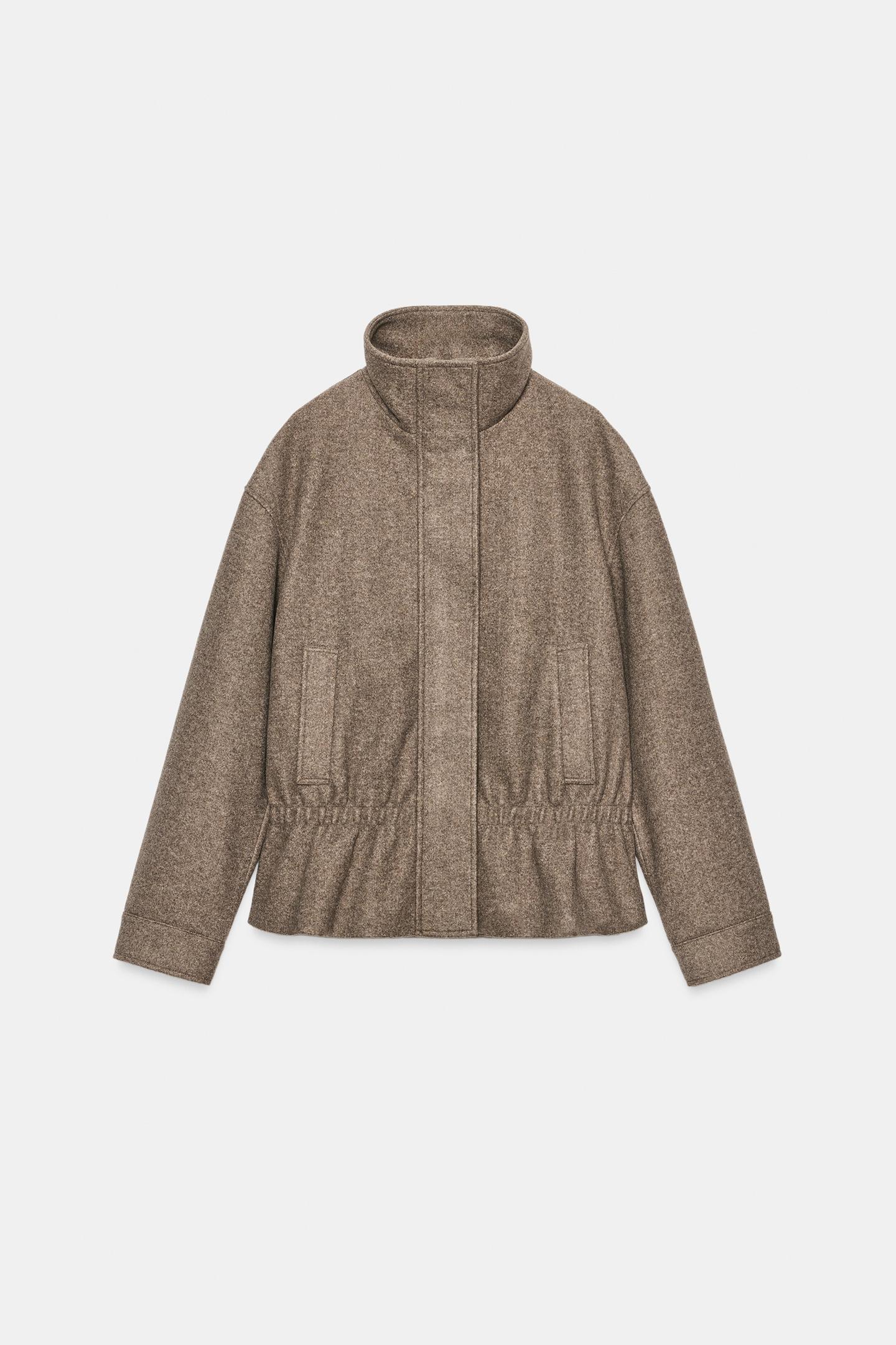 Женская куртка Zara Soft High Neck Gathered, цвет: Коричневый — фото 7