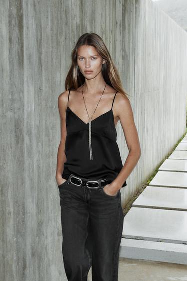 ASYMMETRIC SATIN CAMISOLE TOP - Black by Zara - Image 6