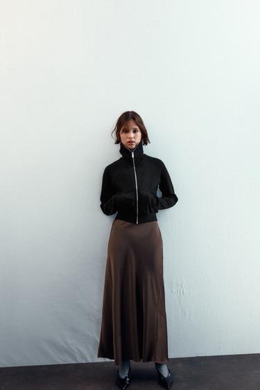 SATIN MIDI SKIRT - Chocolate by Zara