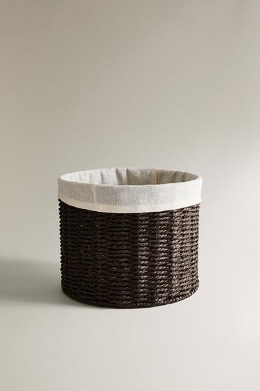 ROUND BASKET WITH COTTON LINING - Dark brown by Zara